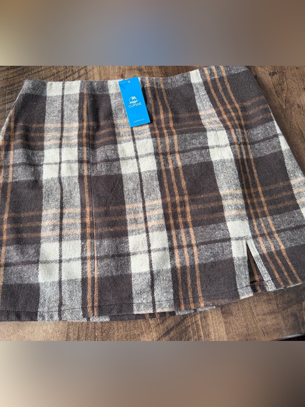 Cupshe Brown Cream Plaid Mini Skirt